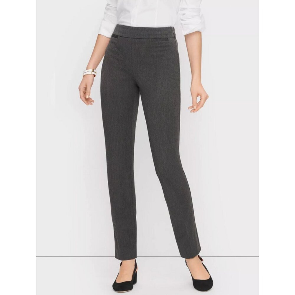 Talbots Refined Bi-Stretch Pants Gray 14P Straight Leg Career Dress Womens Grey